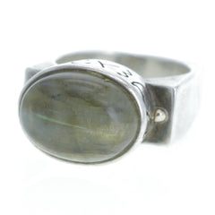 Modern Carved Square Labradorite Oval Ring - Size 7.75