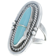 Navajo Handmade Braided Dotted Turquoise Ring - Size 5.25