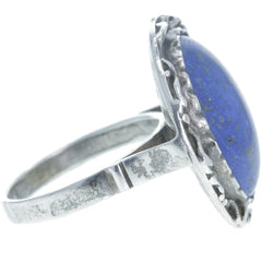 Modernist Organic Round Lapis Oval Ring - Size 8.25