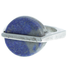 Modernist Geometric Round Lapis Ring - Size 6.25