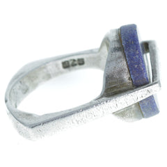 Modernist Geometric Round Lapis Ring - Size 6.25