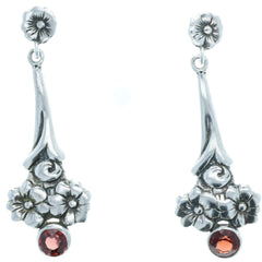 Elongated Floral Garnet Earrings