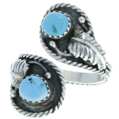 Leaf Accent Turquoise Wrap Around Ring - Size 10.5