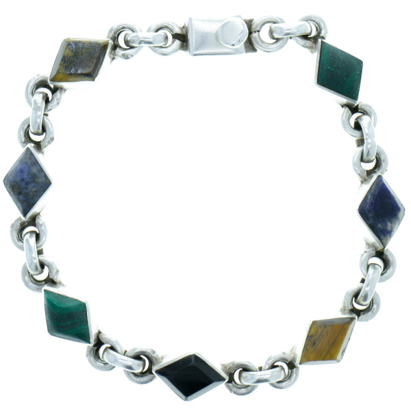 Taxco Malachite, Sodalite, Onyx, & Tigers Eye Link Bracelet