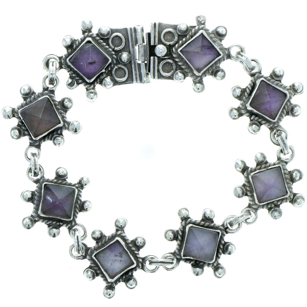 Taxco Dotted Faceted Amethyst Link Bracelet