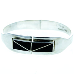 Taxco Modern Onyx Inlay Hinge Cuff Bracelet