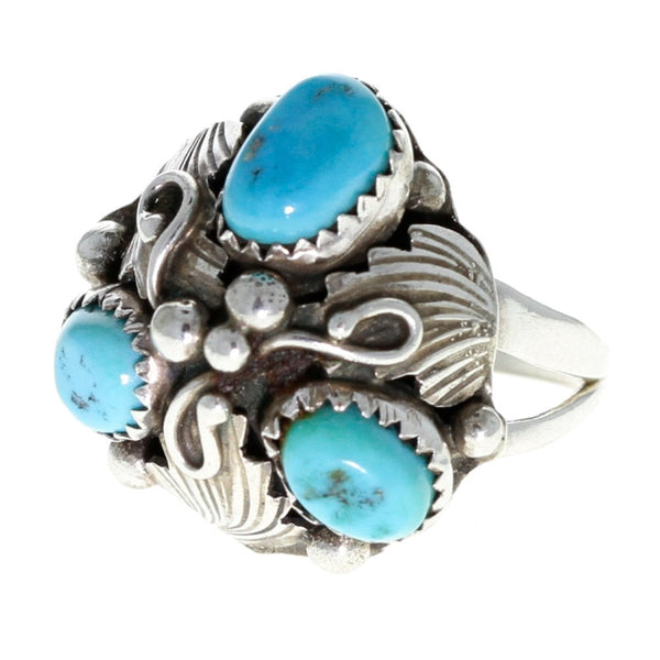 Navajo Handmade Dotted Turquoise Dome Ring - Size 9.5