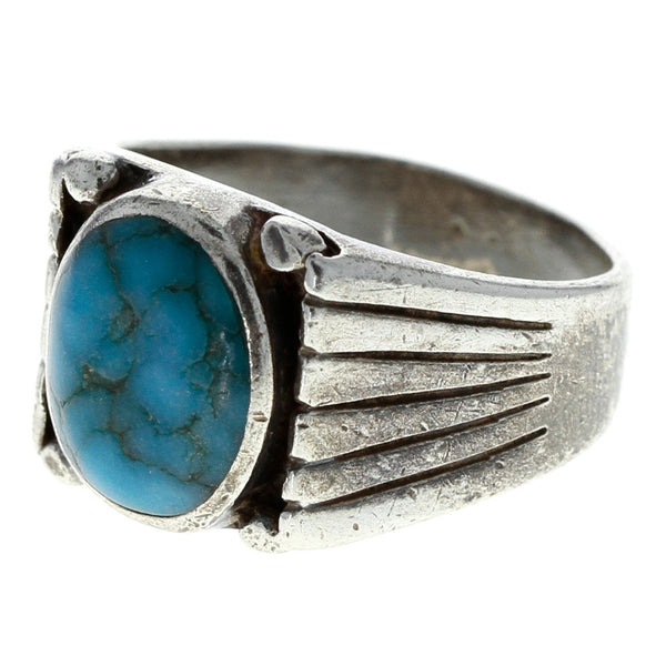 Silver Cloud Scalloped Turquoise Cabochon Ring - Size 9.5