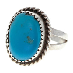 Navajo Handmade Braided Turquoise Oval Ring - Size 6