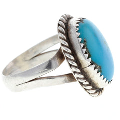 Navajo Handmade Braided Turquoise Oval Ring - Size 6