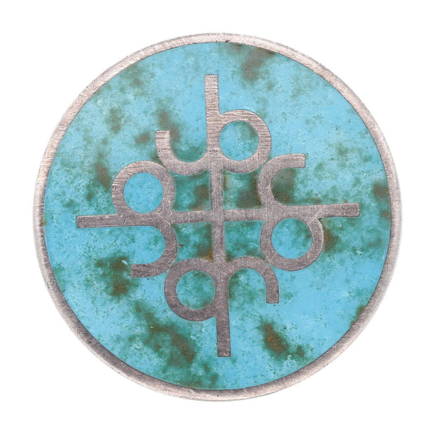 Modernist Turquoise Enamel Inlay Circle Brooch