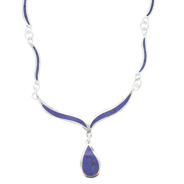 Taxco Lapis Inlay Drop Link Necklace