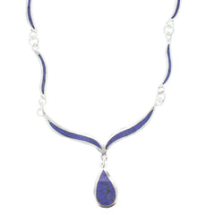 Taxco Lapis Inlay Drop Link Necklace