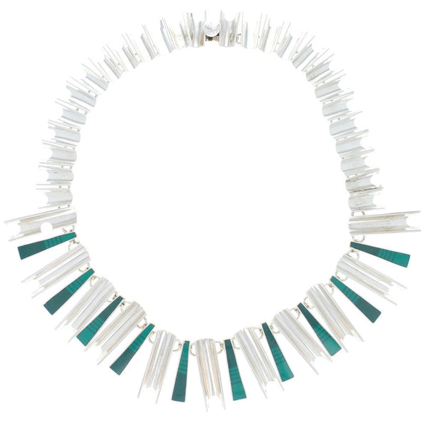 Taxco Modernist Green Enamel Collar Necklace