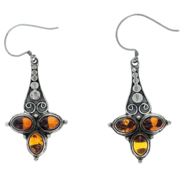 Dotted Spiral Amber Dangle Earrings