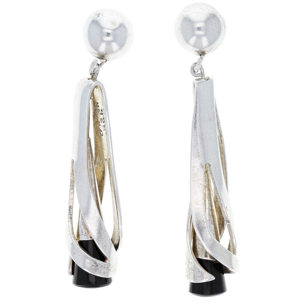 Taxco Die-Cut Onyx Cone Dangle Earrings