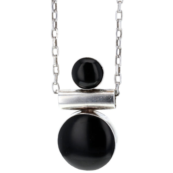 Taxco Modernist Double Onyx Pendant Necklace