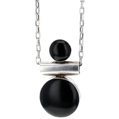 Taxco Modernist Double Onyx Pendant Necklace
