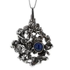 Modernist Freeform Blue Cat's Eye Pendant Necklace