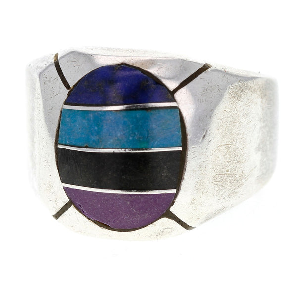 Taxco Modern Turquoise, Lapis, Onyx, & Sugilite Ring - Size 10.5