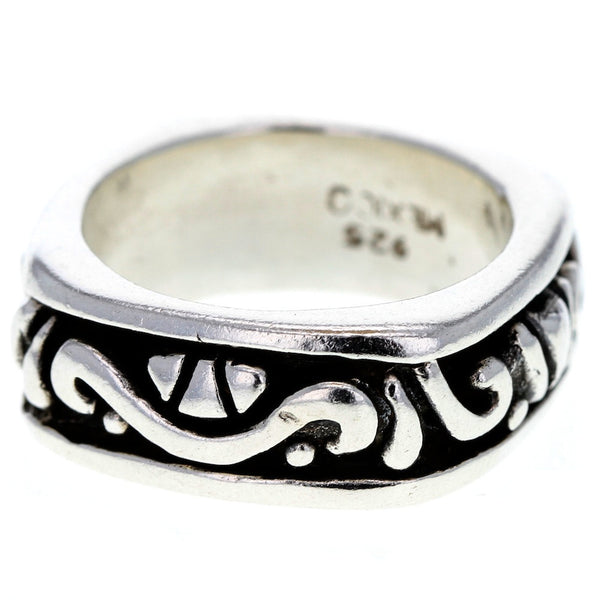 Mexican Scroll Overlay Square Band Ring - Size 8