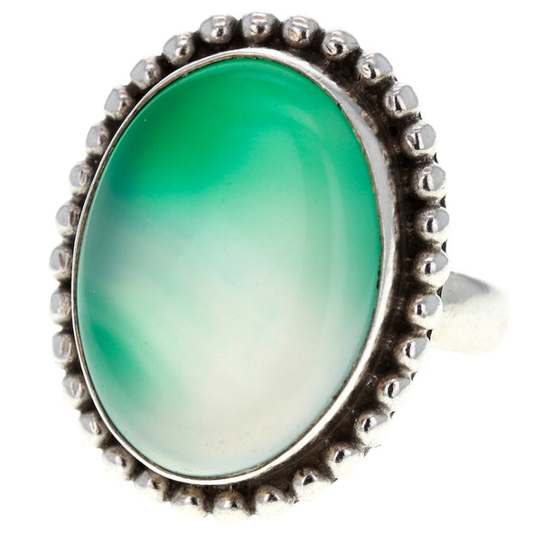 Eastern Dotted Green Agate Oval Ring - Size 7