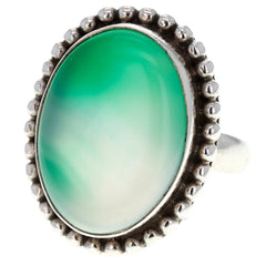 Eastern Dotted Green Agate Oval Ring - Size 7