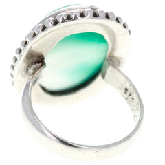 Eastern Dotted Green Agate Oval Ring - Size 7