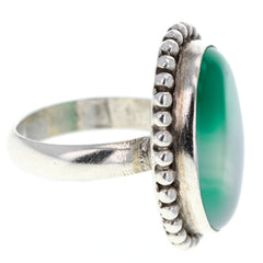 Eastern Dotted Green Agate Oval Ring - Size 7