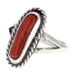 Navajo Handmade Braided Coral Ring - Size 5