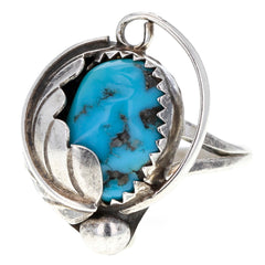 Navajo Handmade Asymmetrical Turquoise Swirl Ring - Size 8