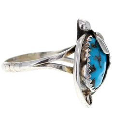 Navajo Handmade Asymmetrical Turquoise Swirl Ring - Size 8