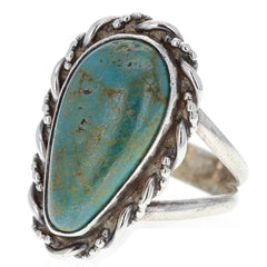 Navajo Handmade Braided Turquoise Teardrop Ring - Size 6