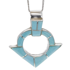 Navajo Turquoise Inlay Arrow Circle Pendant Necklace