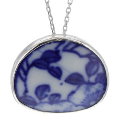 Floral Blue & White Porcelain Brooch/ Pendant Necklace