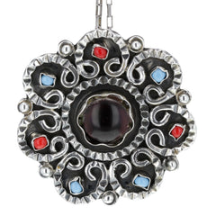 Taxco Glass Beaded Mandala Brooch/ Pendant Necklace