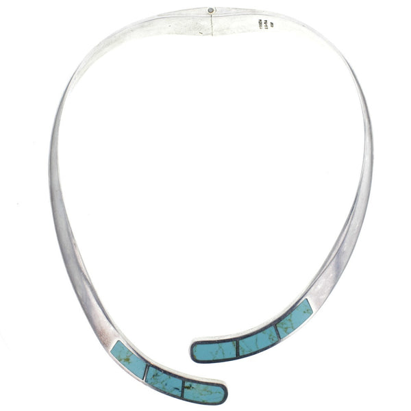 Taxco Modern Turquoise Inlay Hinged Collar Necklace