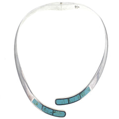 Taxco Modern Turquoise Inlay Hinged Collar Necklace