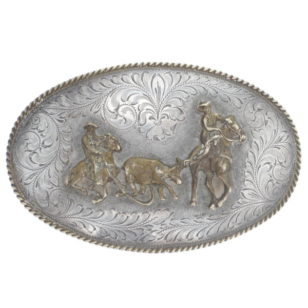 Southwestern Brass Accent Team Roping Belt Buckle