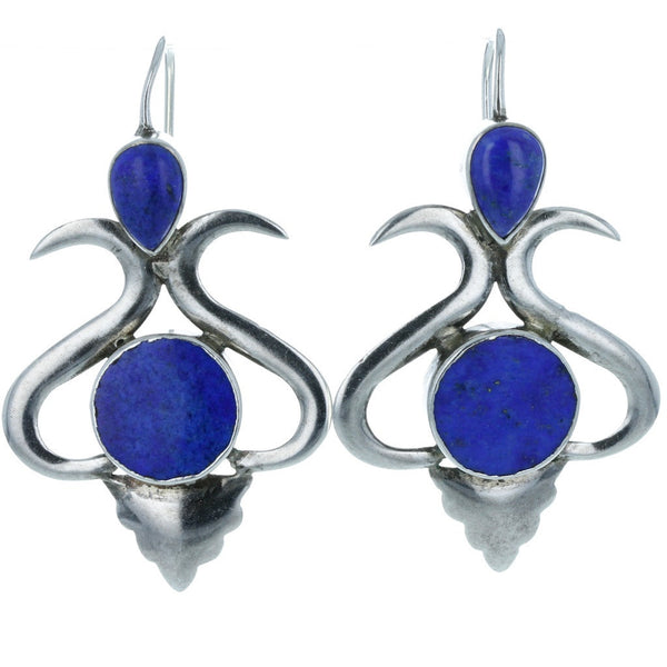 Eastern Symmetrical Scroll Lapis Dangle Earrings