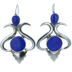 Eastern Symmetrical Scroll Lapis Dangle Earrings