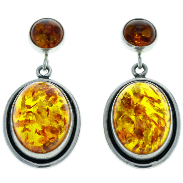 Modern Amber Cabochon Dangle Earrings