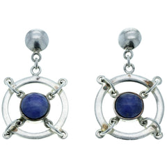 Modernist Round Blue Quartz Dangle Earrings