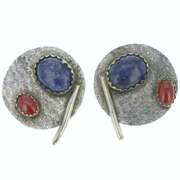 Abstract Textured Iron Accent Lapis Stud Earrings