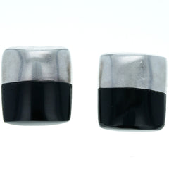 1980s Boma Two-Tone Onyx Square Stud Earrings