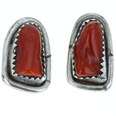 Navajo Handmade Raw Coral Stud Earrings